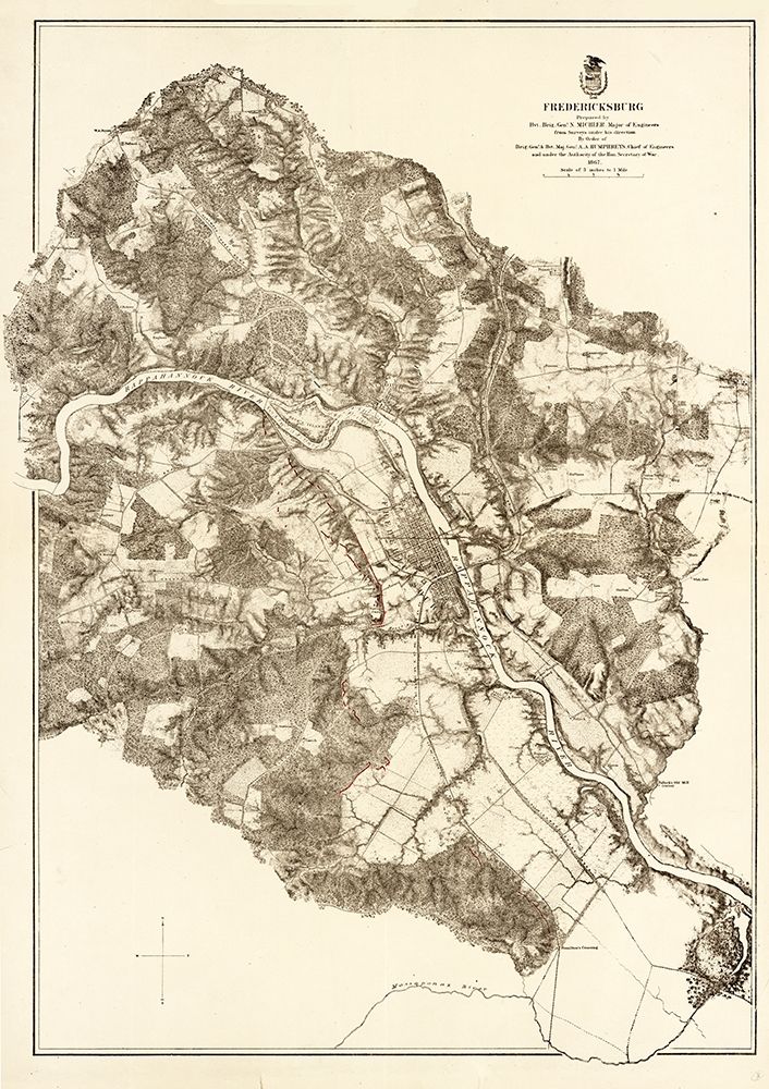 Fredericksburg Virginia - Milcher 1867 art print by Michler for $57.95 CAD