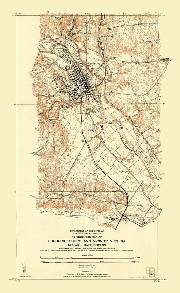 Fredericksburg Virginia - USGS 1931 art print by Sisson for $57.95 CAD
