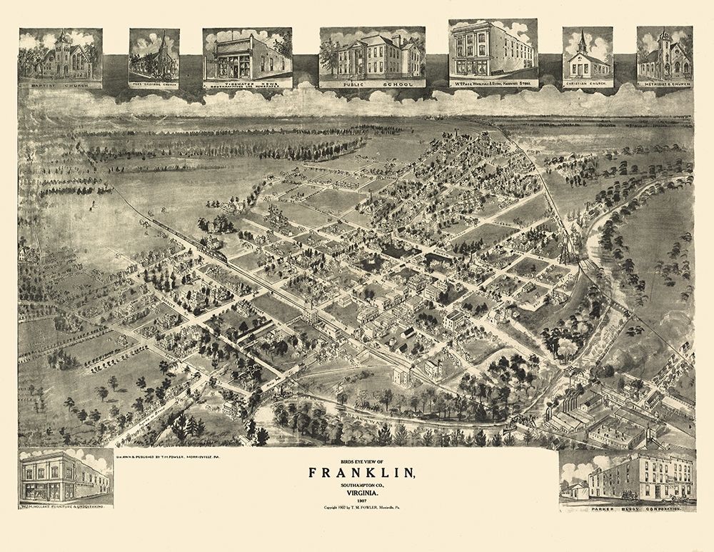 Franklin Virginia - Fowler 1907 art print by Fowler for $57.95 CAD