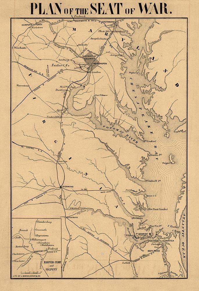 Plan of Seat of War Virginia- Manduvier 1861 art print by Manduvrier for $57.95 CAD