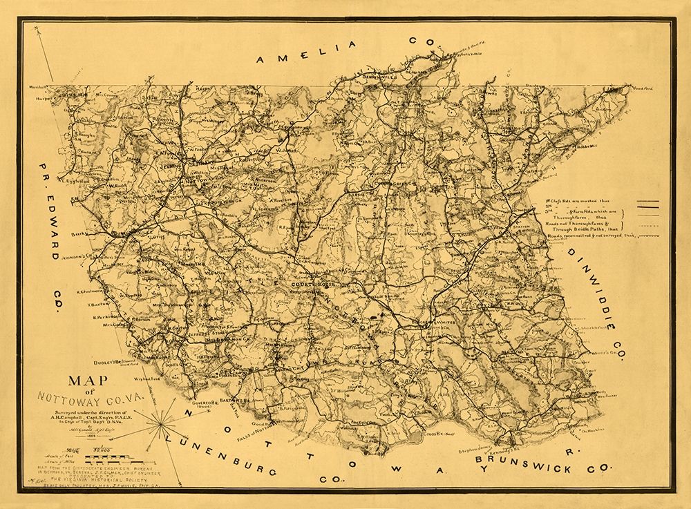 Nottoway County Virginia - Campbell 1864 art print by Camphell for $57.95 CAD