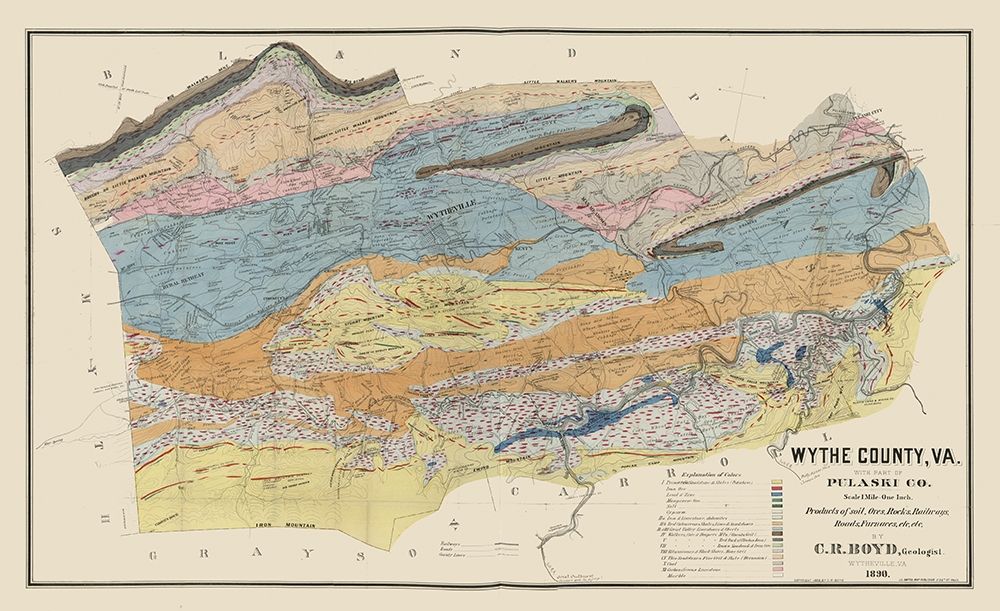 Pulaski County Virginia - Boyd 1890 art print by Pulaski for $57.95 CAD