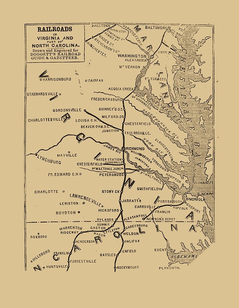 Railroads Virginia North Carolina - 1848 art print by Unknown for $57.95 CAD