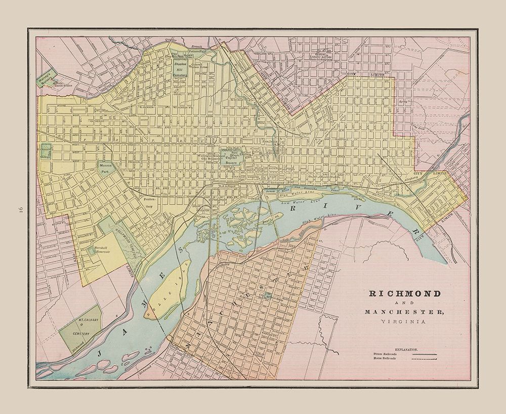 Richmond, Manchester  Virginia - Cram 1892 art print by Cram for $57.95 CAD