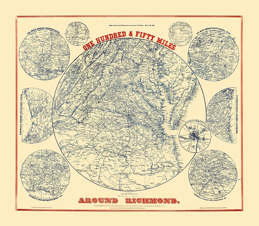 150 Miles Around Richmond Virginia - Magnus 1864 art print by Magnus for $57.95 CAD