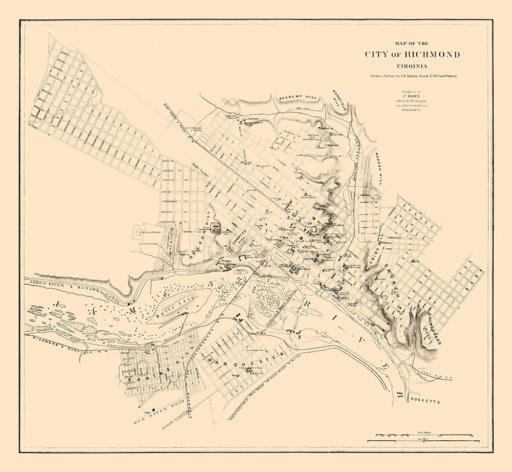 Richmond Virginia - Adams 1864 art print by Adams for $57.95 CAD
