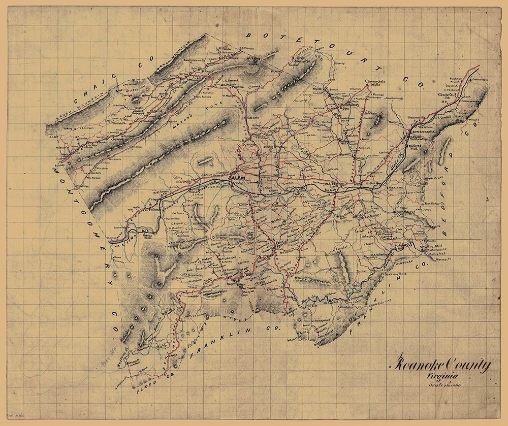 Roanoke County Virginia - 1860 art print by Unknown for $57.95 CAD