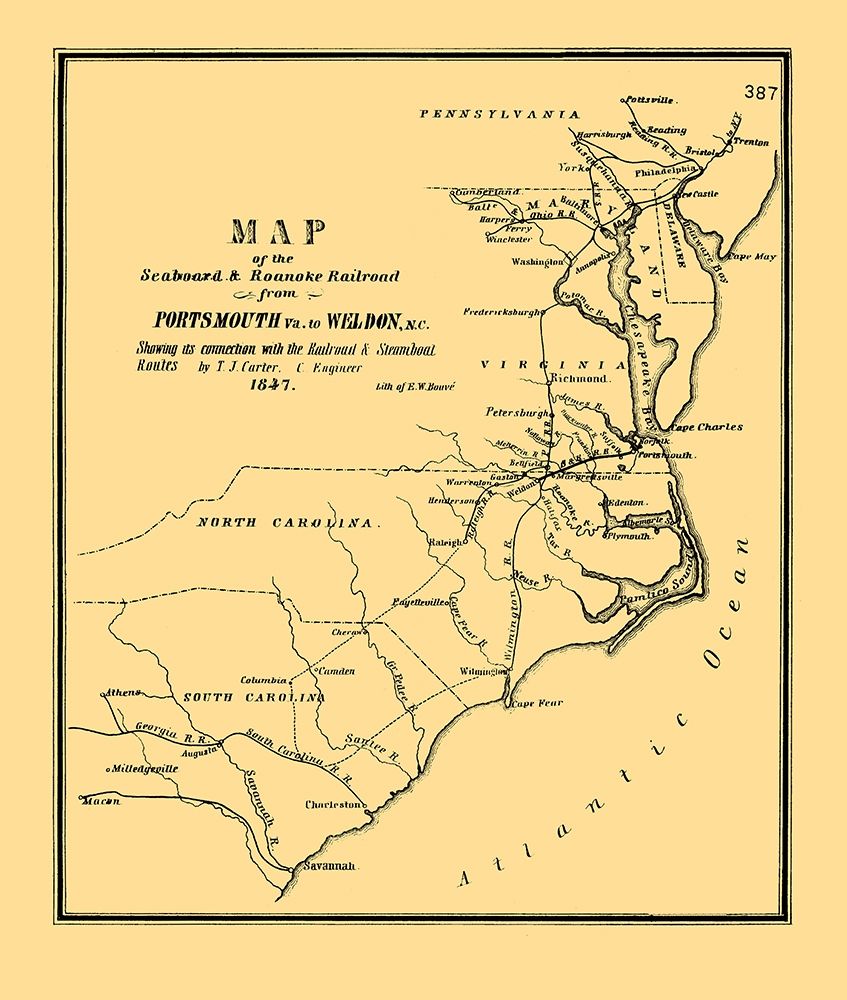Seaboard and Roanoke Railroad - Bouve 1847 art print by Bouve for $57.95 CAD