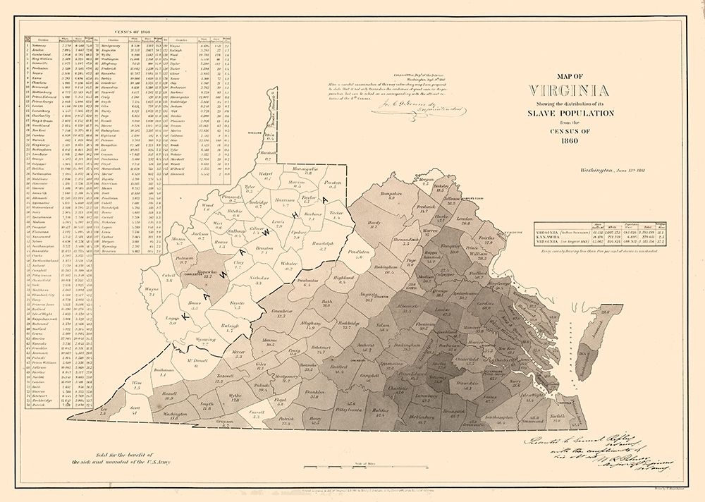Slave Population Virginia - Kennedy 1861 art print by Kennedy for $57.95 CAD
