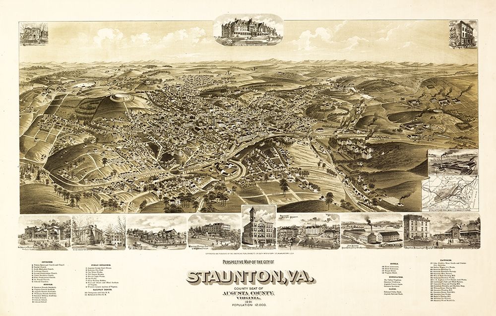 Staunton Virginia - 1891 art print by Unknown for $57.95 CAD
