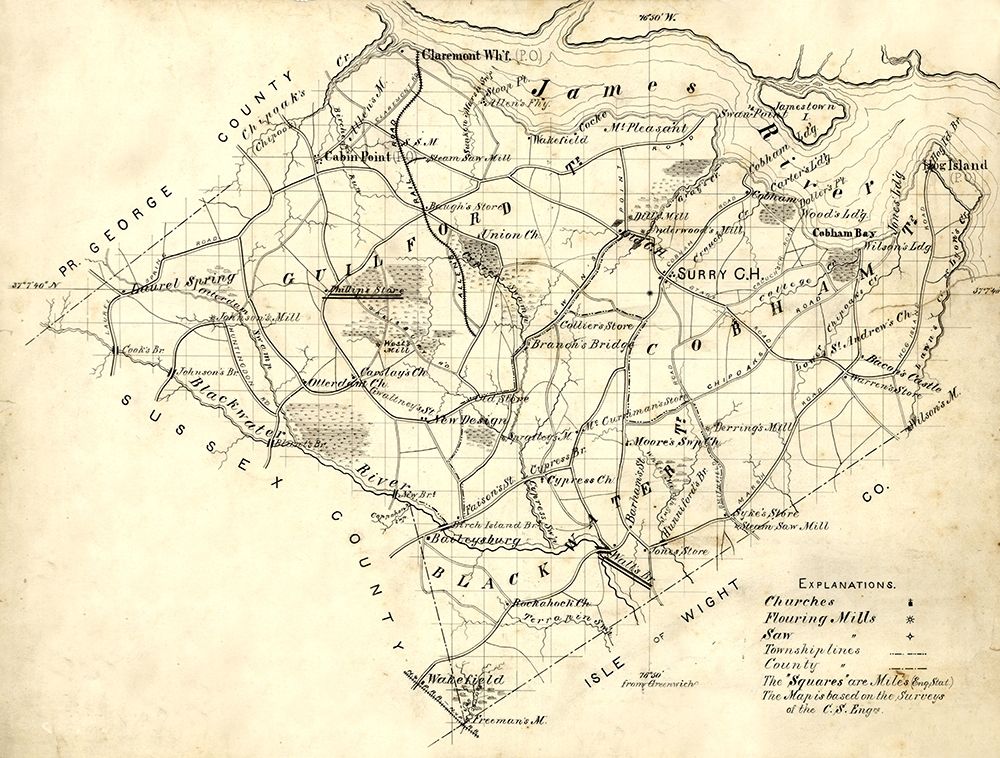 Surry County Virginia - 1871 art print by Unknown for $57.95 CAD