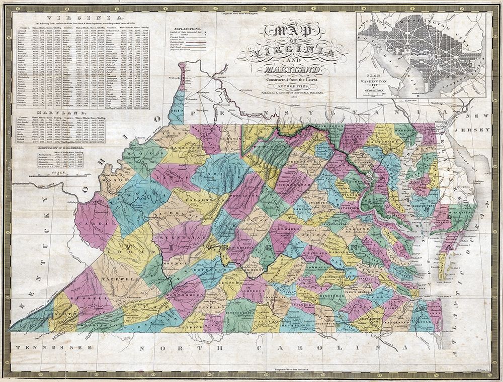 Virginia Maryland - Mitchell 1832 art print by Mitchell for $57.95 CAD