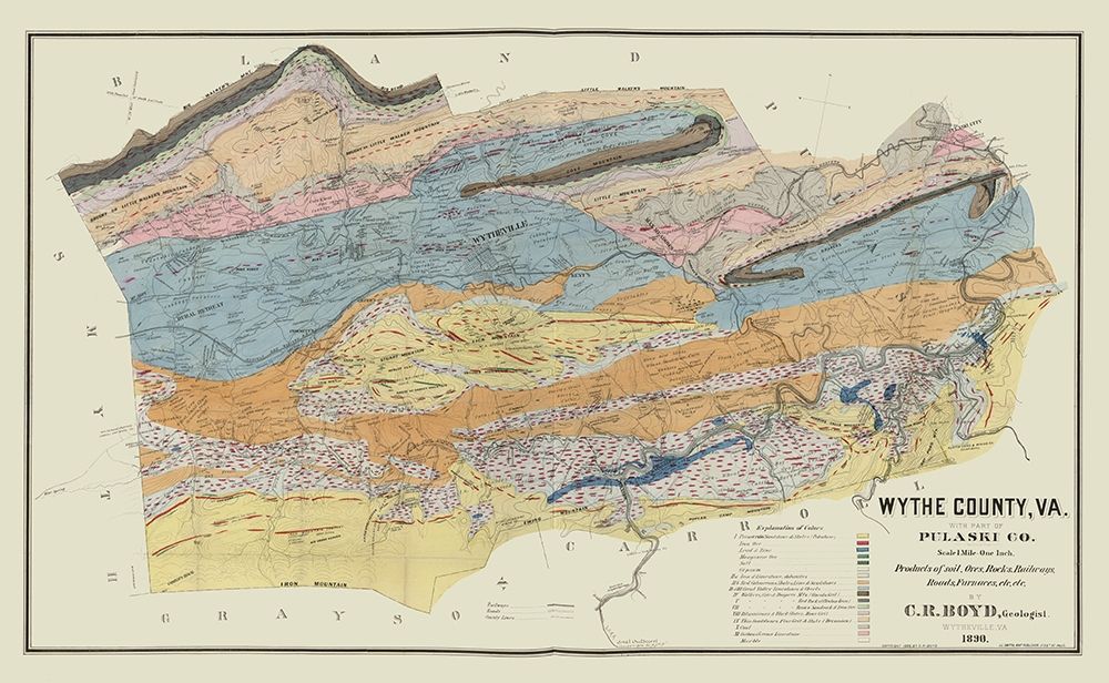 Wythe County Virginia - Boyd 1890 art print by Boyd for $57.95 CAD