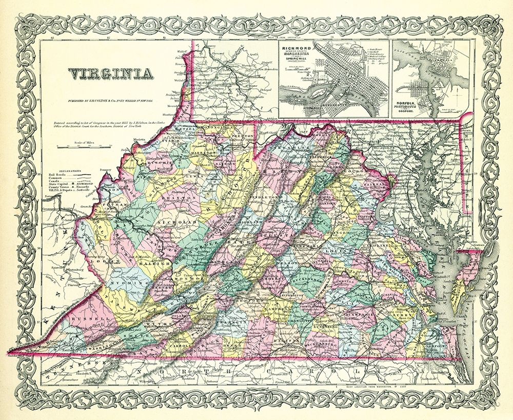 Virginia - Colton 1856 art print by Colton for $57.95 CAD