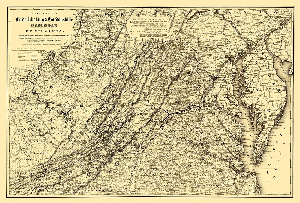 Fredericksburg and Gordonsville Virginia 1869 art print by Colton for $57.95 CAD