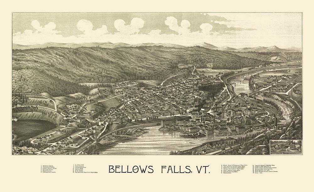 Bellows Falls Vermont - Burleigh 1886 art print by Burleigh for $57.95 CAD