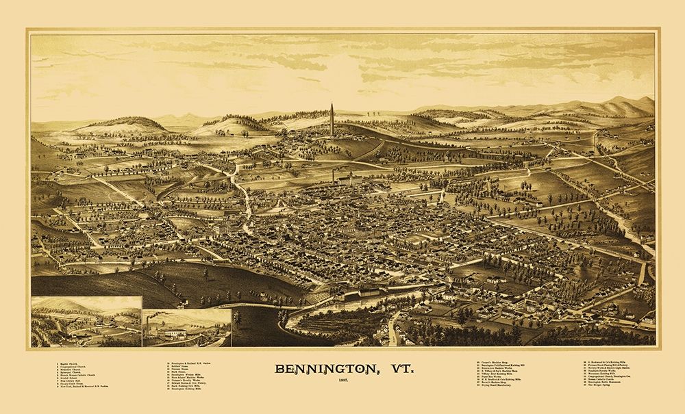 Bennington Vermont - Burleigh 1887 art print by Burleigh for $57.95 CAD