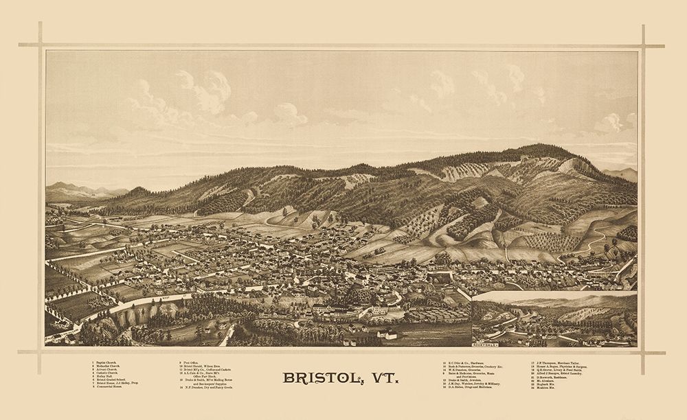 Bristol Vermont - Norris 1889 art print by Norris for $57.95 CAD