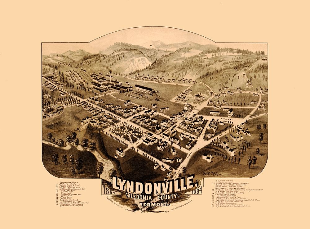 Lyndonville Vermont - Norris 1884 art print by Norris for $57.95 CAD