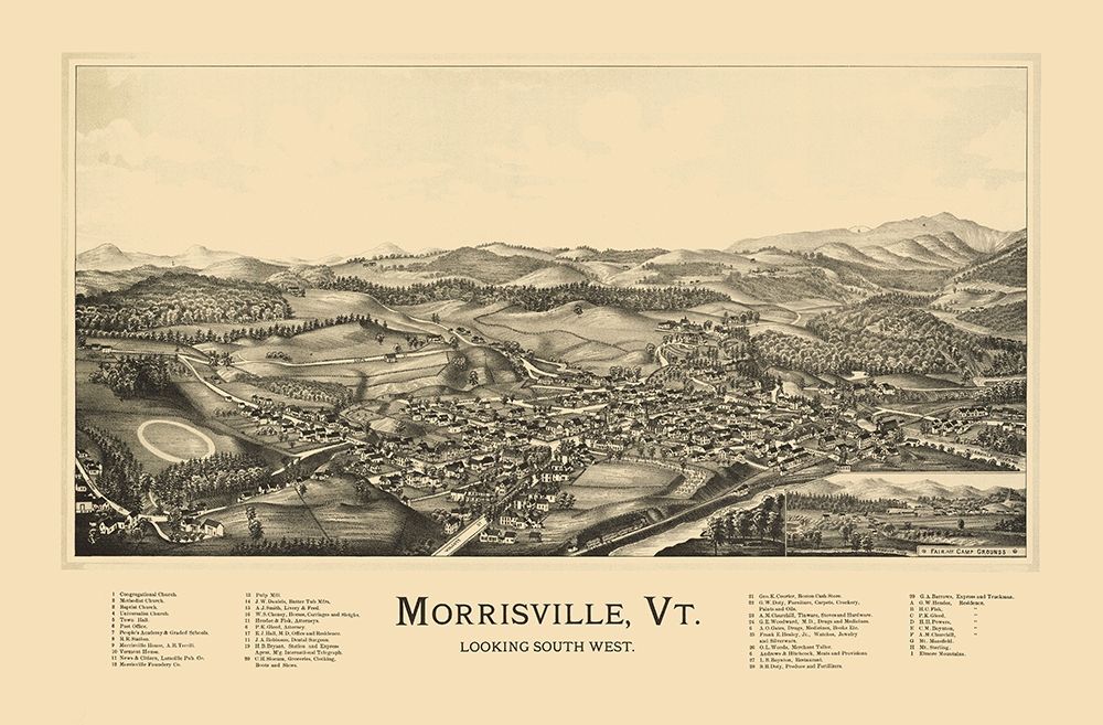 Morrisville Vermont - Norris 1889 art print by Norris for $57.95 CAD