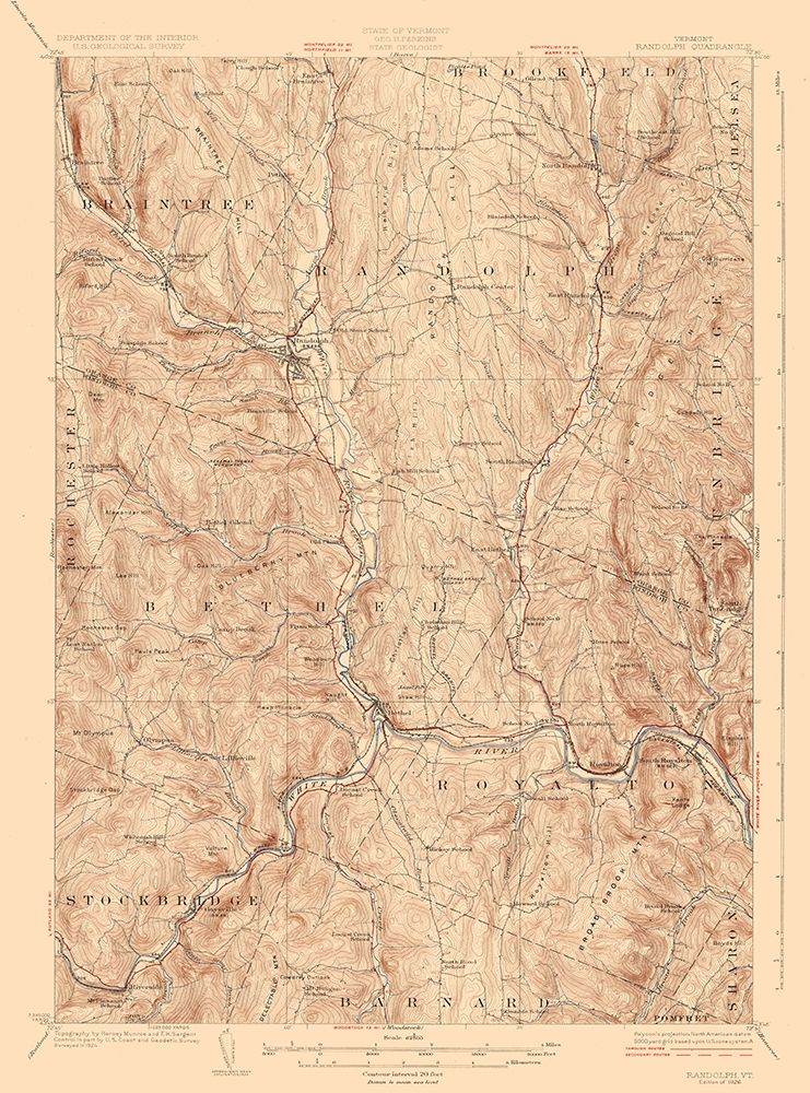 Randolf Vermont Quad - USGS 1926 art print by USGS for $57.95 CAD