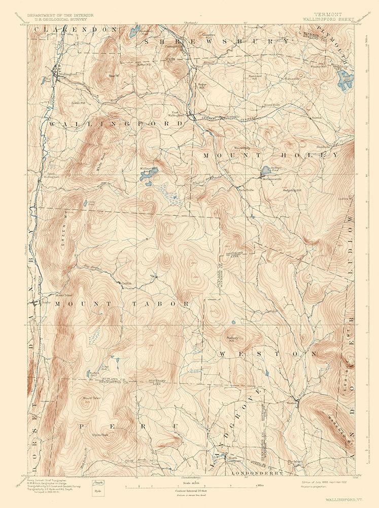 Wallingford Vermont Quad - USGS 1893 art print by USGS for $57.95 CAD