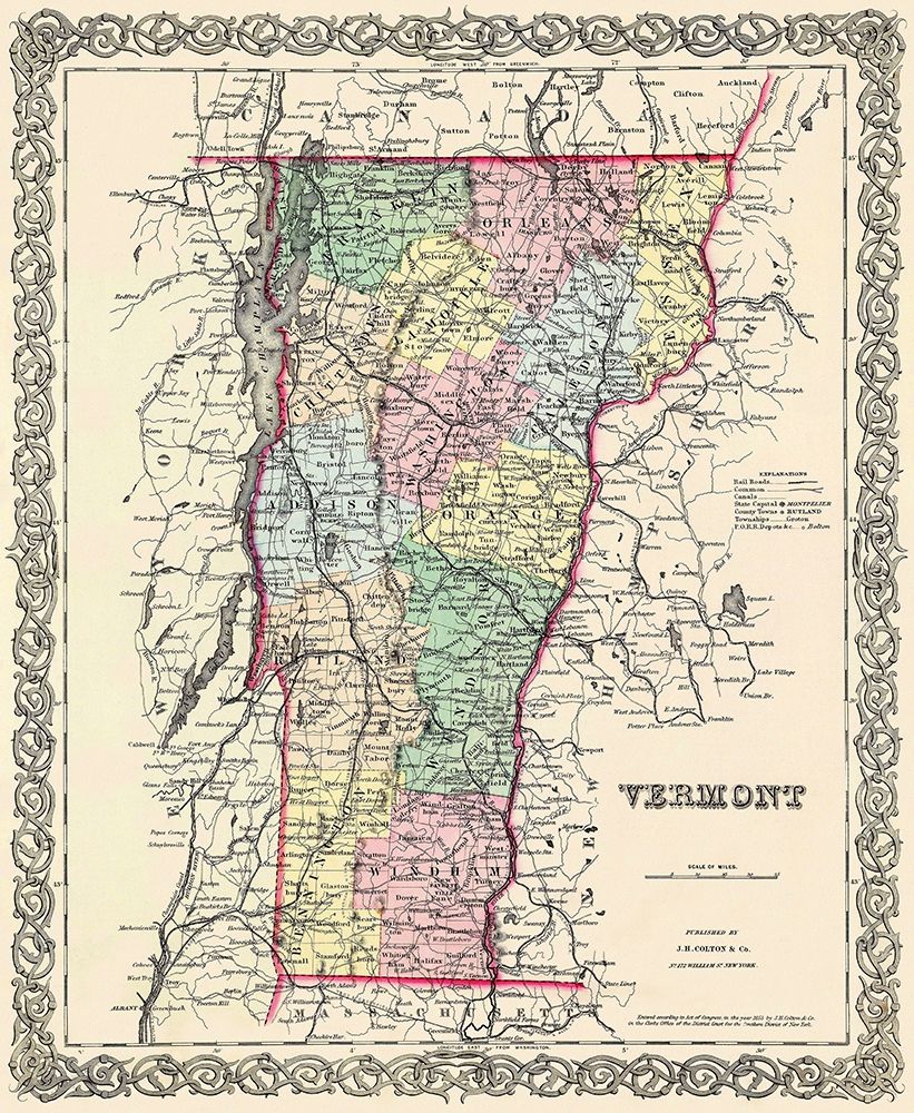 Vermont - Colton 1855 art print by Colton for $57.95 CAD