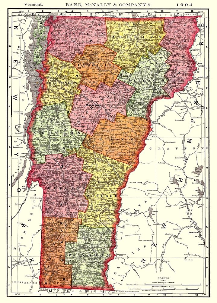 Vermont - Rand McNally 1904 art print by Rand McNally for $57.95 CAD
