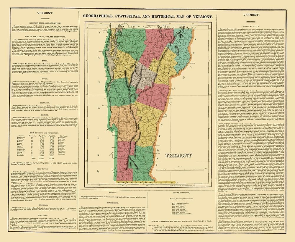 Vermont - Carey and Lea 1822 art print by Carey for $57.95 CAD