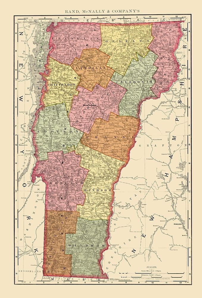 Vermont - Rand McNally 1897 art print by Rand McNally for $57.95 CAD