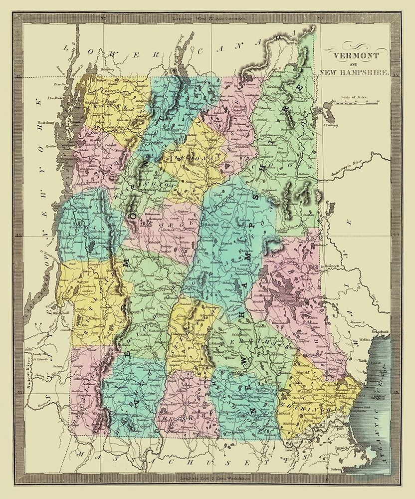 Vermont, New Hampshire - David Burr 1835 art print by Burr for $57.95 CAD