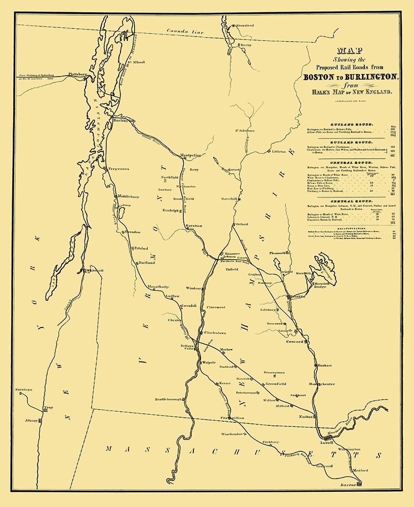 Boston to Burlington Proposed Railroad 1844 art print by Bufford for $57.95 CAD