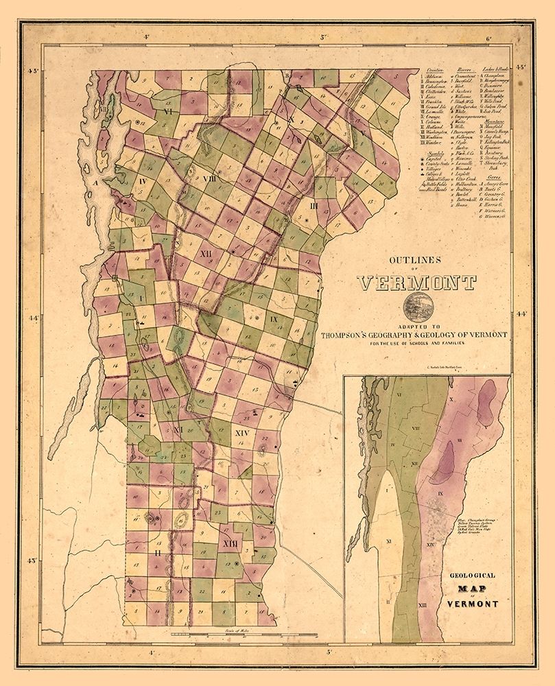 Vermont Geological - Thompson 1848 art print by Thompson for $57.95 CAD