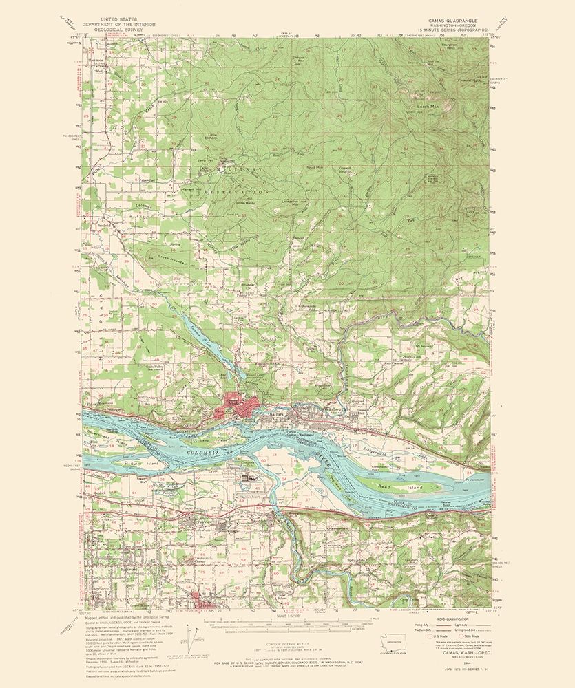 Camas Washington Oregon Quad - USGS 1966 art print by USGS for $57.95 CAD