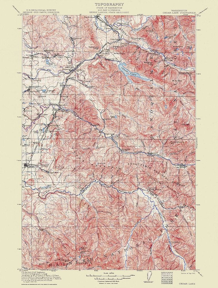 Cedar Lake Washington Quad - USGS 1913 art print by USGS for $57.95 CAD