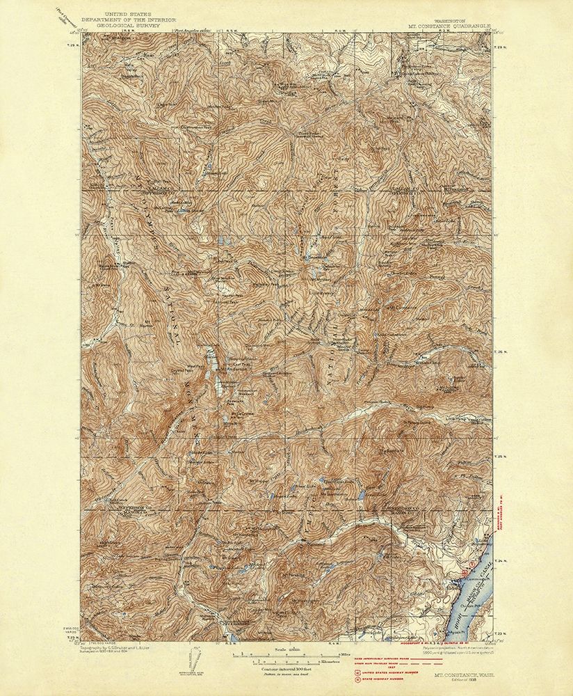 Mt Constance Washington Quad - USGS 1938 art print by USGS for $57.95 CAD