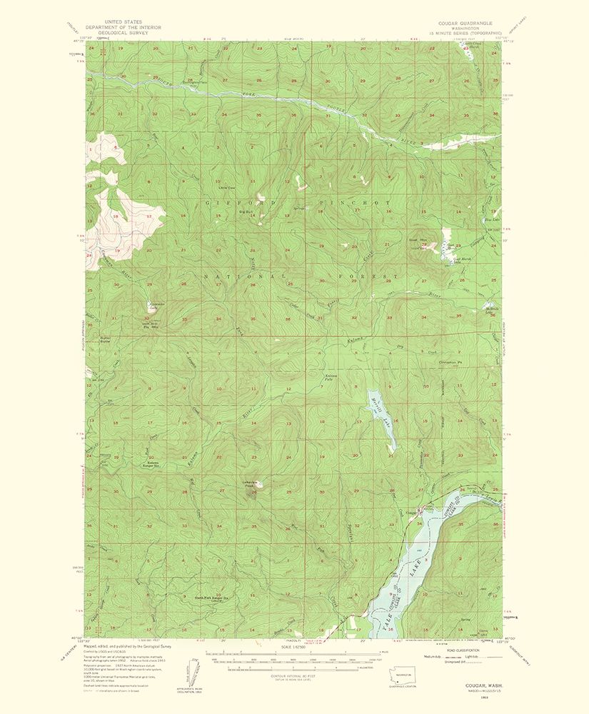 Cougar Washington Quad - USGS 1963 art print by USGS for $57.95 CAD