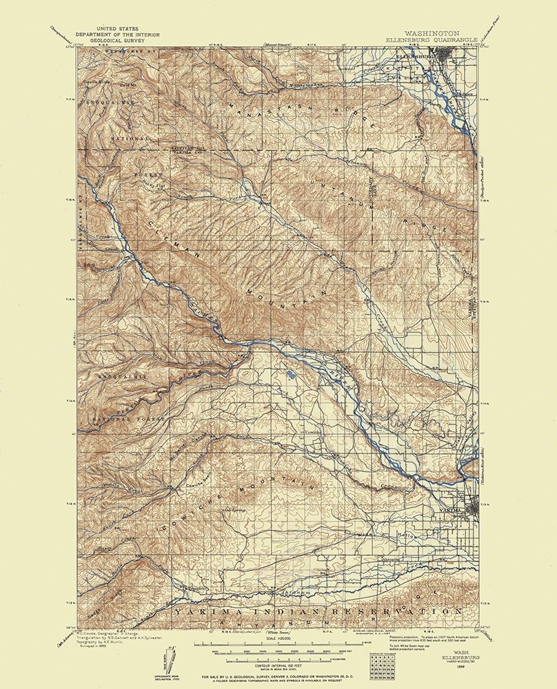 Ellensburg Washington Quad - USGS 1899 art print by USGS for $57.95 CAD
