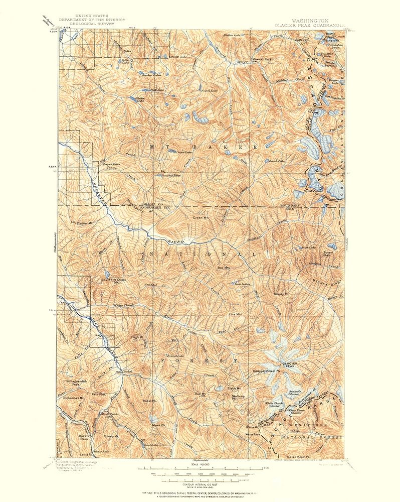 Glacier Peak Washington Quad - USGS 1897 art print by USGS for $57.95 CAD