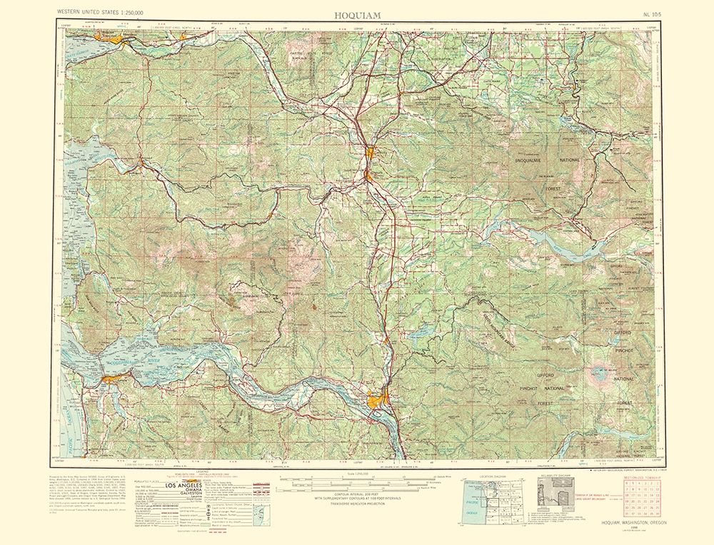 Hoquiam Washington Oregon Quad - USGS 1969 art print by USGS for $57.95 CAD