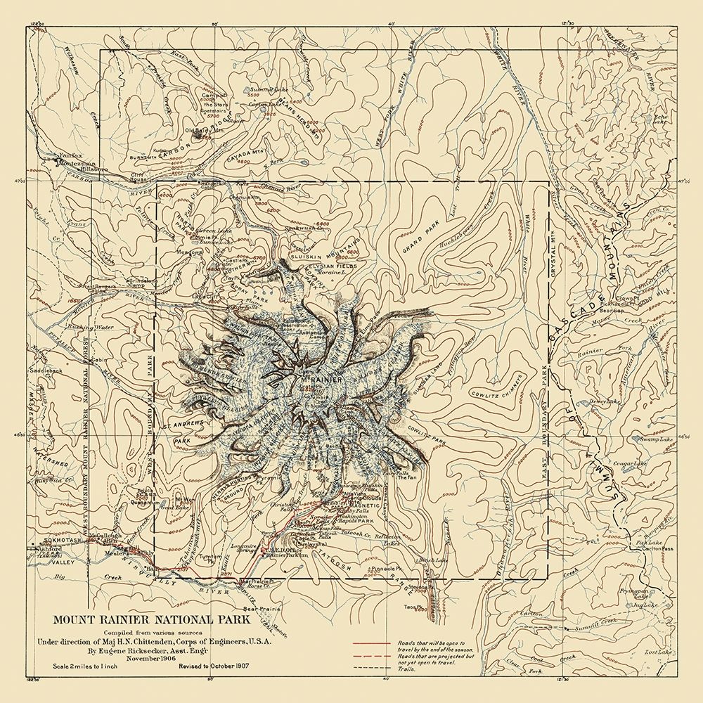Mount Rainier National Park - 1907 art print by Chittenden for $57.95 CAD