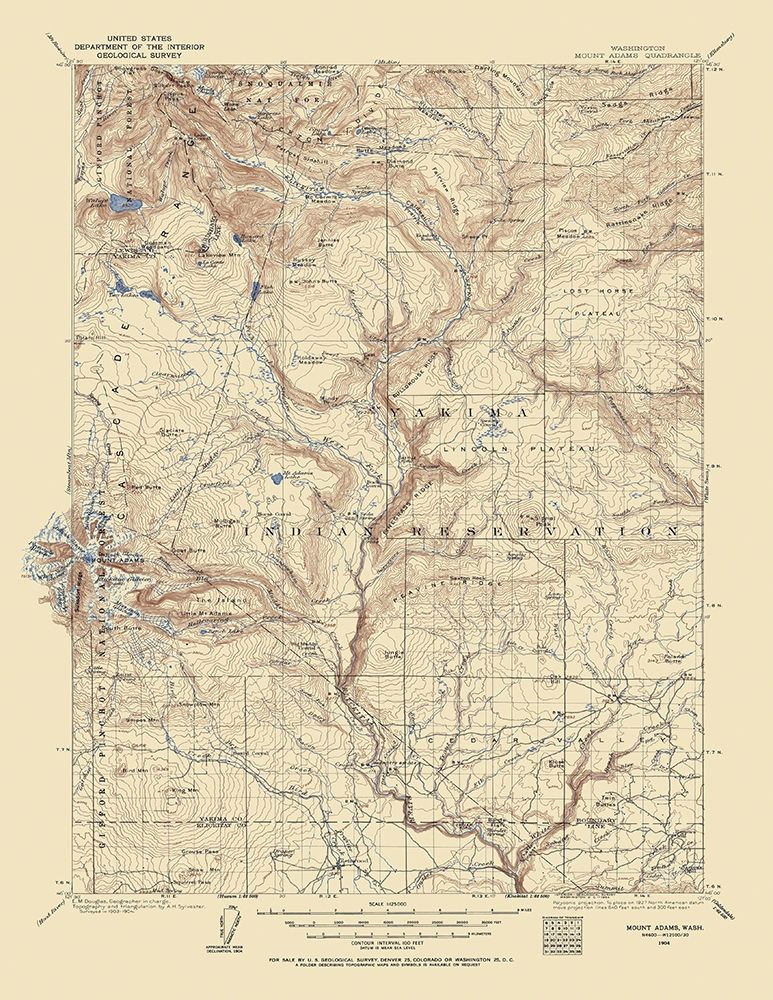Mt Adams Washington Quad - USGS 1904 art print by USGS for $57.95 CAD