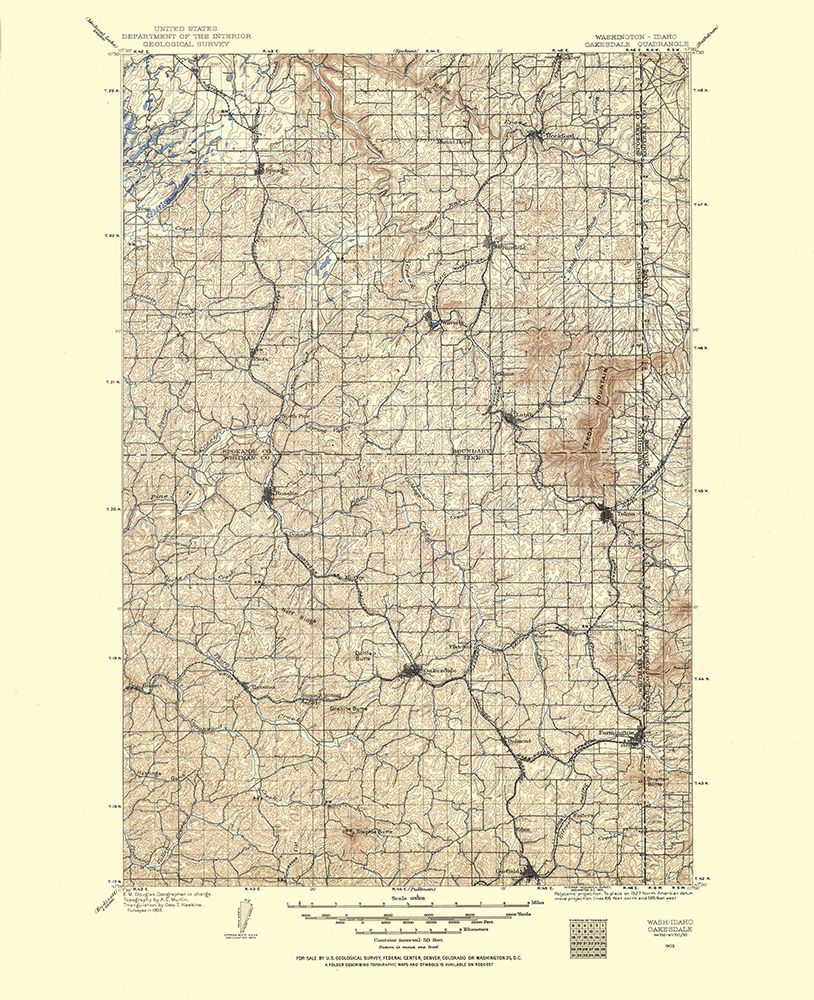 Oakesdale Washington Idaho Quad - USGS 1903 art print by USGS for $57.95 CAD