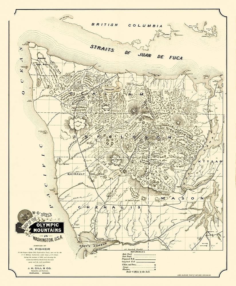 Olympic Mountains Washington - Gill 1890 art print by Gill for $57.95 CAD
