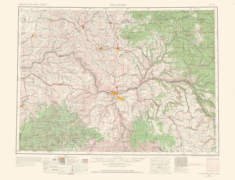 Pullman Washington Idaho Quad - USGS 1963 art print by USGS for $57.95 CAD
