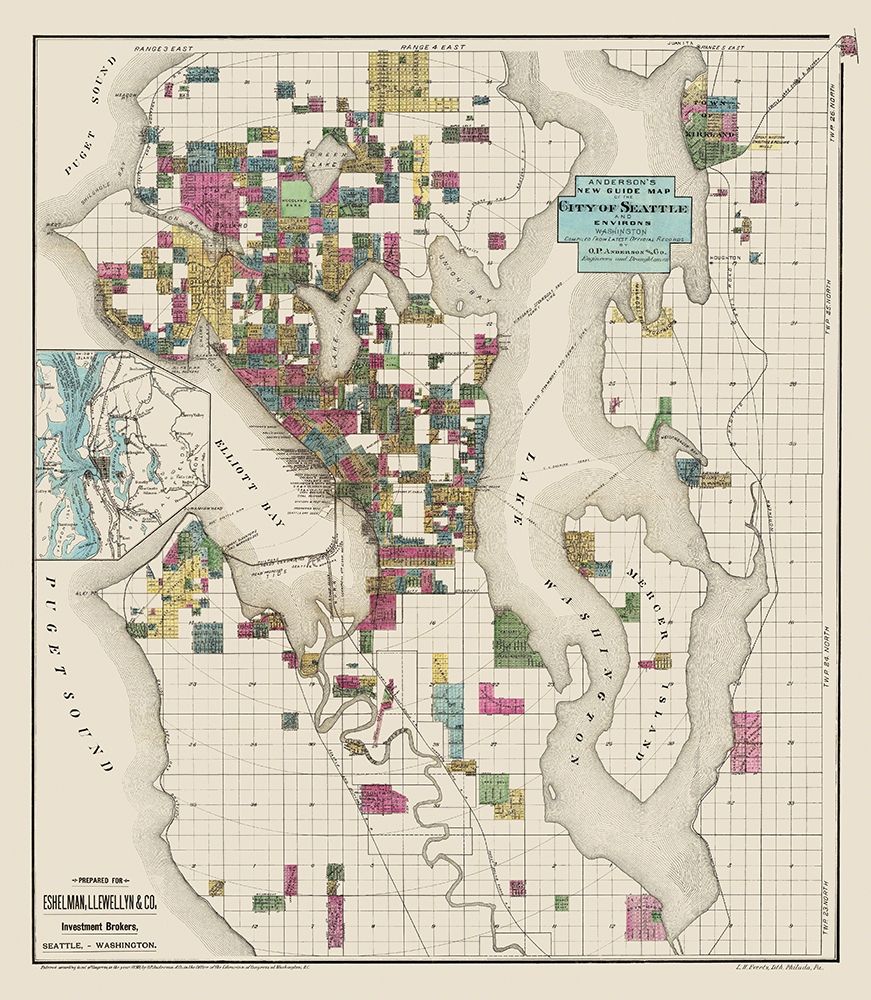 Seattle Washington Landowner - Anderson 1890 art print by Anderson for $57.95 CAD