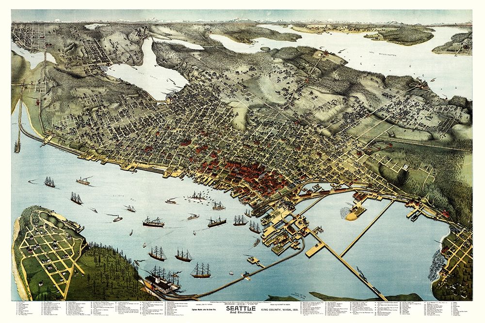 Seattle Washington - Hughes 1891 art print by Hughes for $57.95 CAD