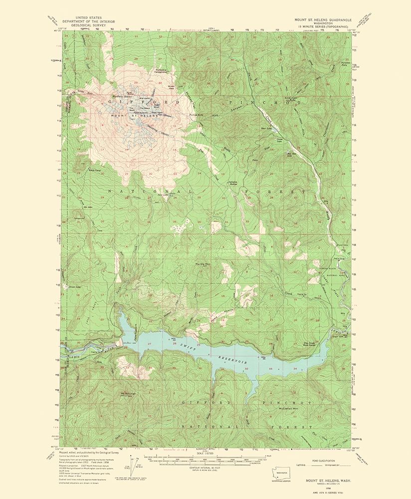 Mt St Helens Washington Quad - USGS 1968 art print by USGS for $57.95 CAD