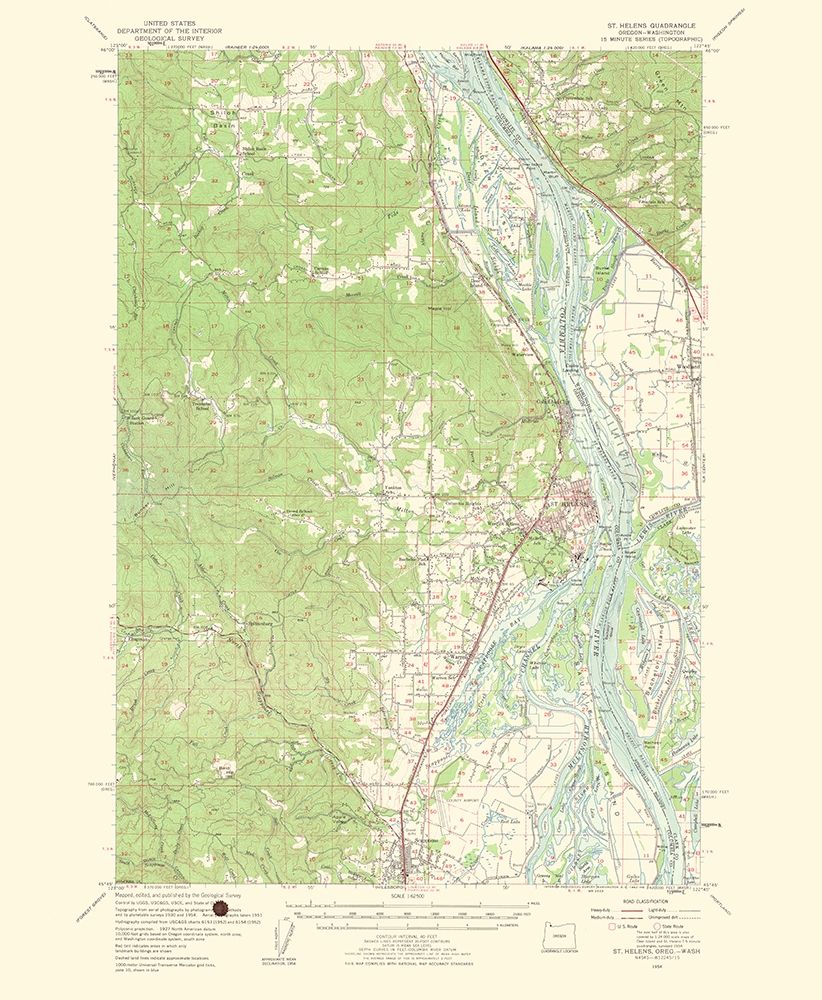 Mt St Helens Oregon Washington Quad - USGS 1954 art print by USGS for $57.95 CAD