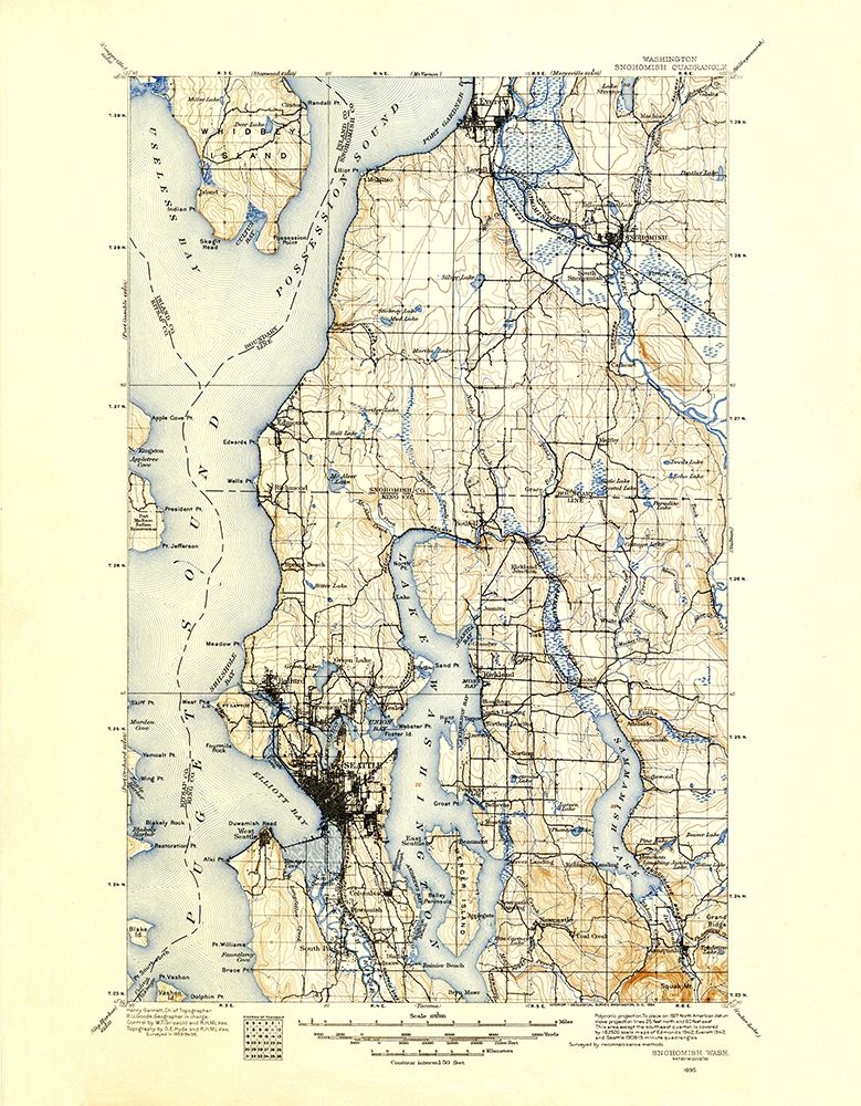 Snohomish Washington Quad - USGS 1895 art print by USGS for $57.95 CAD
